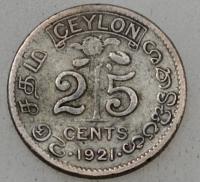 CEJLON 25 CENTÓW 1921 / srebro