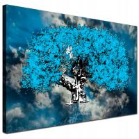 Картина на холсте для гостиной на стену серо-голубое дерево гостиная 120X80