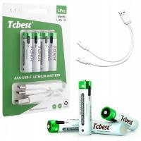4x Baterie Akumulatorki Paluszki AAA R3600mWh 1.5V z portem USB-C + Kabel