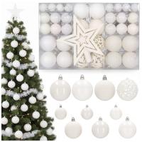BOMBKI CHOINKOWE ZESTAW XXL 101 SZTUK BIAŁE OZDOBY ŚWIĄTECZNE + GWIAZDA