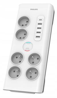 2× Listwa przeciwprzepięciowa PHILIPS 6 gniazd zasilania 5 port USB 2M biała
