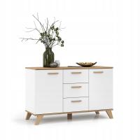 Komoda Szafka BIAŁY MAT Pojemna Dąb Wotan Szuflady Drzwi Salon 120cm SCANDI