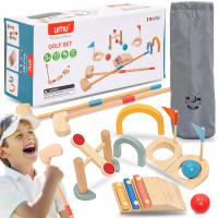 DREWNIANY MINI GOLF GRA DLA DZIECI ZESTAW 15 EL BRAMKA KIJ PIŁECZKI CENTRUM