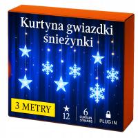 KURTYNA ŚWIETLNA GWIAZDKI ZIMNE LED LAMPKI CHOINKOWE GIRLANDA SNIEŻYNKI