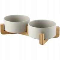 Керамическая двойная миска для собак и кошек 2 миски деревянная основа 2x400 мл