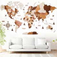Карта мира деревянная 3D - украшение стен, Польша версия с булавками