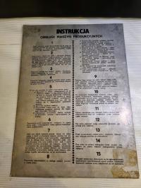 Oryginalna tablica z PRL: Instrukcja obsługi maszyn produkcyjnych, blacha