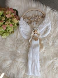 Anioł stróż makrama pamiątka chrztu Świętego Komunii prezent na chrzest