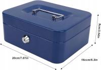 METALOWA KASETKA PUDEŁKO SKARBONKA NA PIENIĄDZE Z RĄCZKĄ NIEBIESKA