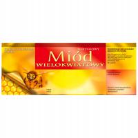 ETYKIETY DUŻE Miód WIELOKWIATOWY czerwone DUŻE z plastrem 100 szt