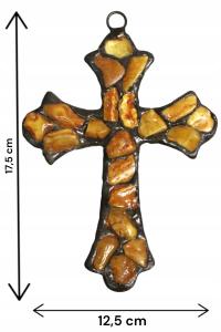 Ręcznie wykonany krzyż witrażowy z naturalnego bursztynu bałtyckiego