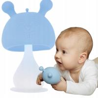 GRYZAK silikonowy NIEMOWLĘCY GRZYBEK niebieski gryzak ZABAWKA z grzechotką