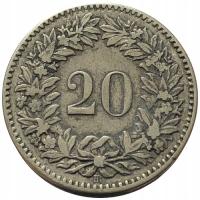 45687. Szwajcaria, 20 rappenów, 1850r. - Ag