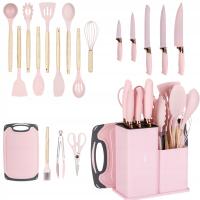 Komplet noży w bloku Elitehoff RÓŻOWY 5 szt.