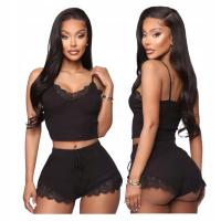 CZARNA PIŻAMA Z KORONKĄ DAMSKA WYGODNA KRÓTKA SPODENKI KOMPLET SEXY 38