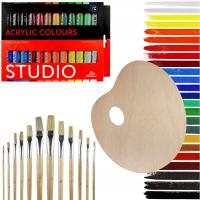 Zestaw Malarski dla Dzieci Farby Akrylowe 24 szt Paleta Pędzle na PREZENT