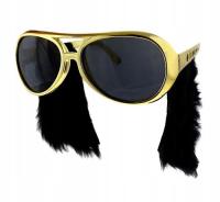 ZŁOTE OKULARY Z BAKAMI STRÓJ ELVIS PRESLEY IMPREZA BAL