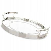 TACA DEKORACYJNA METALOWA Z SZYBĄ SREBRNA 25cm GLAMOUR Z UCHWYTAMI 30