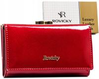 Portfel damski lakierowany elegancki skórzany Rovicky czerwony na prezent
