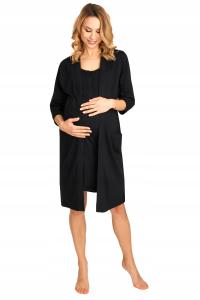 KOSZULA CIĄŻOWA I SZLAFROK KOMPLET DO SZPITALA PORODU CZARNY BAWEŁNIANY