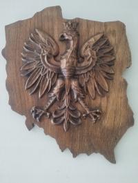 Godło orzeł Polska drewno płaskorzeźba mapa