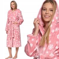 SZLAFROK DAMSKI DŁUGI WIĄZANY W ŚNIEŻYNKI Z KIESZENIAMI KAPTUREM MORAJ