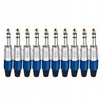 Blue 10pcs Mono/STEREO Sophomore Core Jack 6.35mm Wire Connector Audio Plug