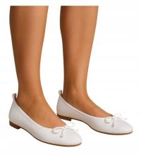 Baleriny damskie z kokardą Białe materiałowe balerinki 17940