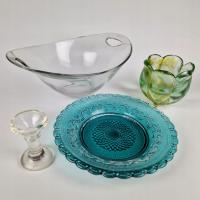 VINTAGE ZESTAW SZKŁA MISA,TALERZ ,ŚWIECZNIKI