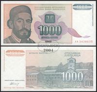 BNB - JUGOSŁAWIA 1000 Dinarów 1994 AA # P140 # UNC