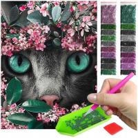 Haft diamentowy diamond painting mozaika dla dzieci 5d kot kwiaty wiosna