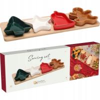 Świąteczna deska do podawania przystawek + 4 miseczki 39×12×35 cm