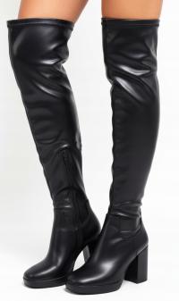 9050 CZARNE SKÓRZANE KOZAKI ZA KOLANO WYSOKIE DELIKATNE OCIEPLENIE