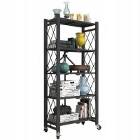 КОЛЕСНЫЙ СТЕЛЛАЖ 5 ЯРУСОВ СКЛАДНОЙ МОБИЛЬНЫЙ ЧЕРНЫЙ ПОЛКИ
