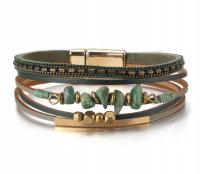 ЖЕНСКИЙ КОЖАНЫЙ БРАСЛЕТ С ЗЕЛЕНЫМ НЕФРИТОВЫМ КАМНЕМ