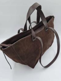 Duża torebka damska skórzana Vera Pelle – Czekolada – zamsz naturalny