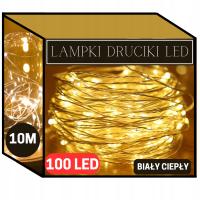 LAMPKI DRUCIKI 100LED 10m LAMPEK BIAŁE CIEPŁE NA BATERIE MIKRO CHOINKOWE