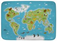 Мягкий большой ковер карта мира животные 130X180