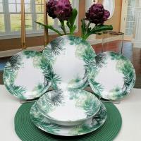 LUBIANA BOSS KERAJET ZIELONY LIŚCIE SERWIS ZESTAW OBIADOWY 18 EL NA 6 OSÓB