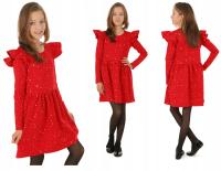 ŚWIĄTECZNA sukienka w gwiazdki, FALBANKI, produkt polski - CZERWONY