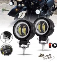 Halogeny motocyklowe LED CREE 20W czarne 2 szt. z przełącznikiem