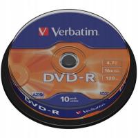 PŁYTY VERBATIM DVD-R 4,7GB 16x Cake 10 szt AZO najlepsze
