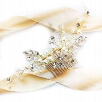 Grzebyk Złoty ślubny z perełkami cyrkoniami i kryształkami