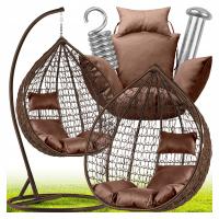 FOTEL WISZĄCY KOKON OGRODOWY KOSZ BUJANY HUŚTAWKA ZE STELAŻEM XXL BRĄZOWY