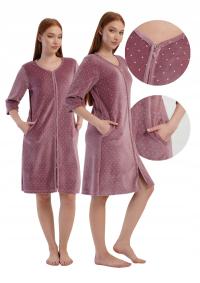 Szlafrok damski welurowy Vienetta na suwak z kieszeniami Miękki Subtelny