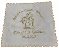 Chusteczka Chrzestu św haft data i imię dziecka