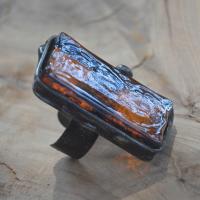 Falowany brąz - regulowany pierścionek witrażowy uniwersalny