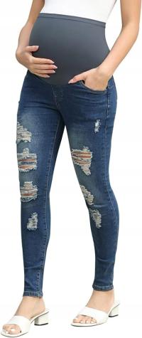 Maacie Spodnie ciążowe Jeansy Elastyczne dżinsy przetarcia dziury rurki XL