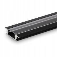 PROFIL DO TAŚMY LED CZARNY 2M ALUMINIOWY WPUSZCZANY OSŁONA PRZEŹROCZYSTA