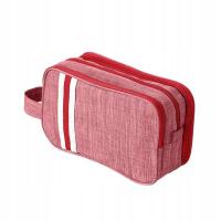 Double Layer Nylon Cosmetic Makeup Bag Stripe Wet Dry Separation Travel Was